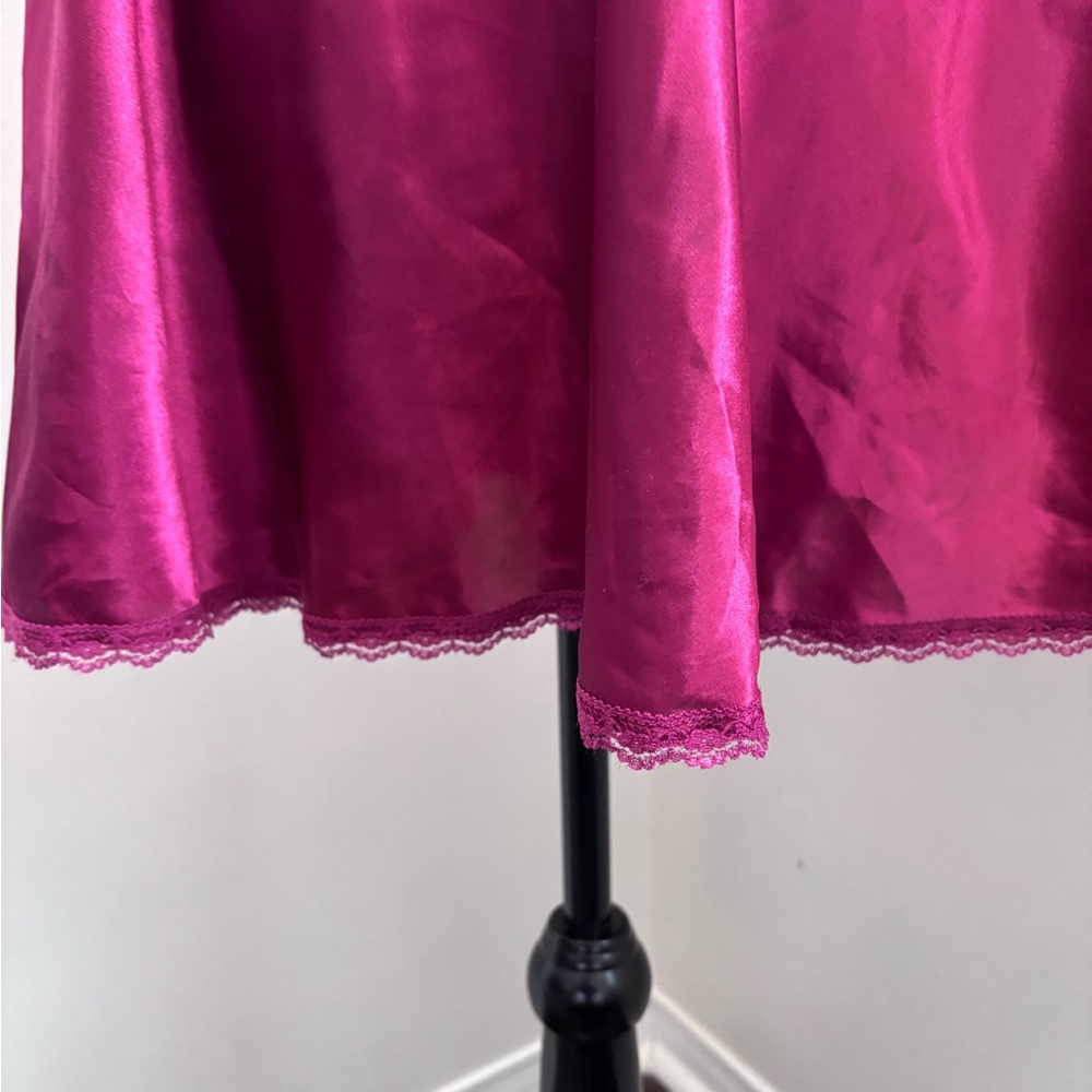 La Vie En Rose Satin Chemise Slip Dress with Lace - Deep Pink Red Size S - Picture 6 of 6